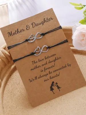 2counts/set Love Woven Adjustable Bracelet, Personalized Hollow Metal Figure 8 Shape Heart Design, Creative Exquisite Card Br...