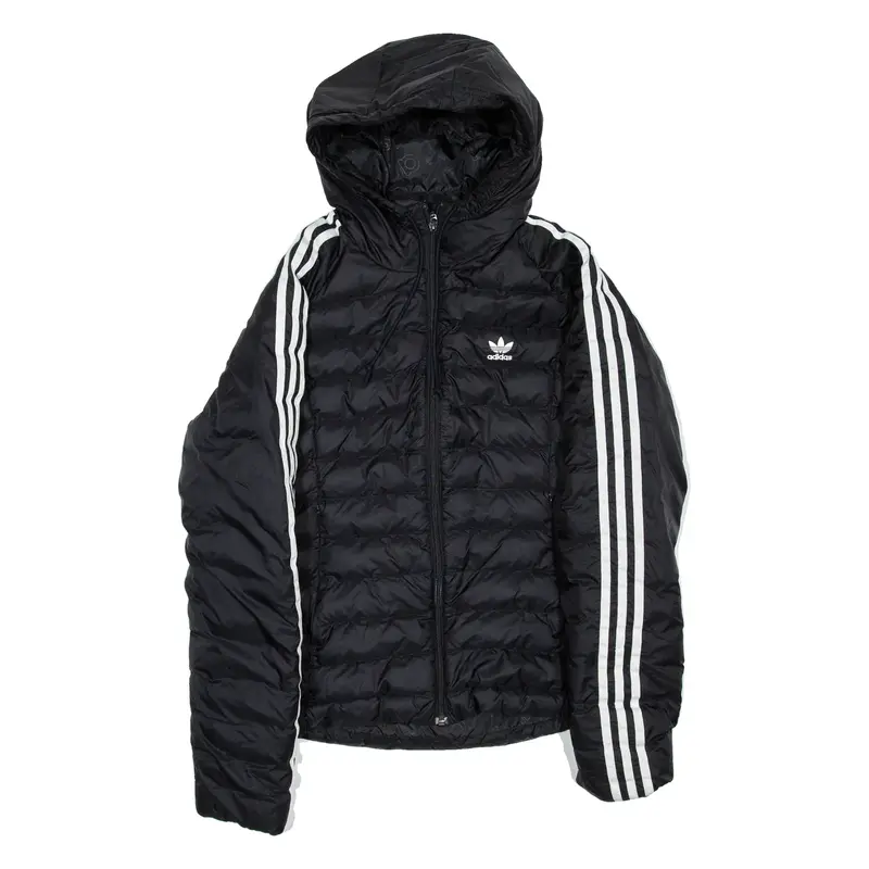 ADIDAS Womens Puffer Jacket Black Hooded UK 14