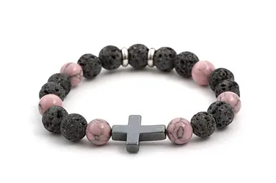 Agato MINK78/17 Lava Stone, Howlite and Hematite Bead Bracelet