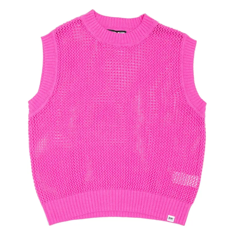 DKNY Womens Vest Pink Open Knit Sleeveless L