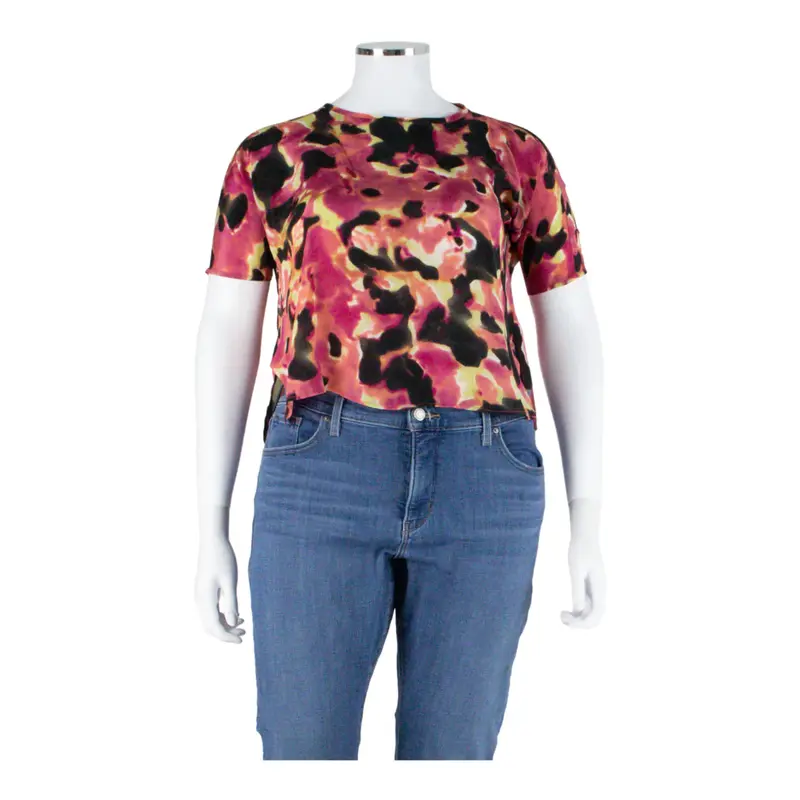 AYRES Womens Printed Top Pink Faux Silk Crazy Pattern M