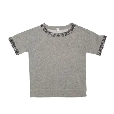 J. CREW Short Sleeve Gemstone Sweatshirt Grey Womens S