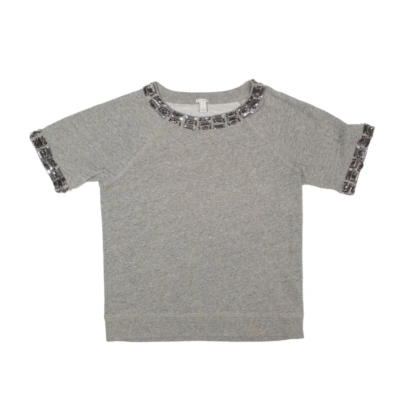 J. CREW Short Sleeve Gemstone Sweatshirt Grey Womens S