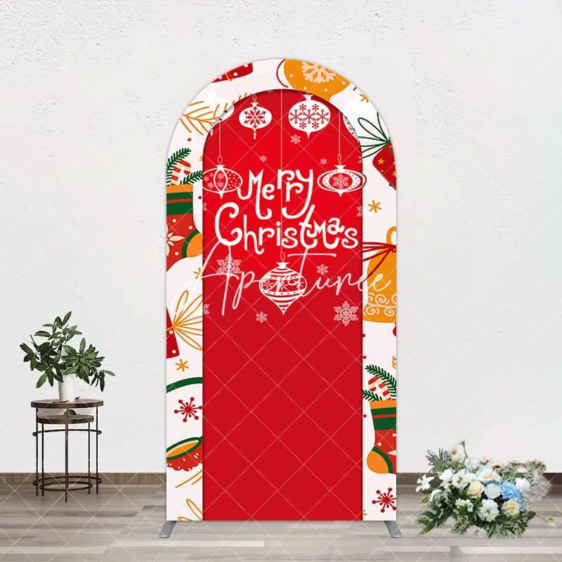 Aperturee Red Festive Print Merry Christmas Arch Backdrop, 1.6X4FT(0.5X1.2M), 38.18 USD, arch backdrop kit, YMGD9M72-A