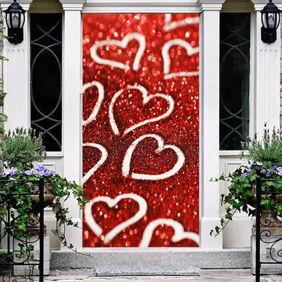 Glitter Hearts Red Bokeh Valentines Day Door Cover - Aperturee