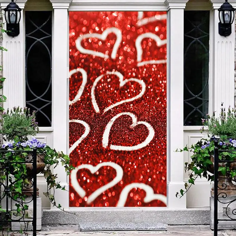 Glitter Hearts Red Bokeh Valentines Day Door Cover - Aperturee