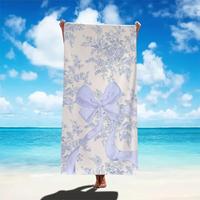 Floral & Bow Pattern Beach Towel, Soft Water Absorbent Towel, Comfortable Beach Towel for Camping, Surfing, Bathing, Outdoor ...