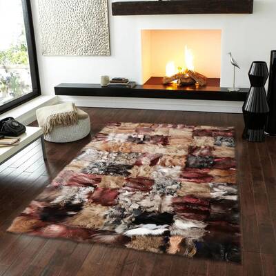 Brown Fox Fur Rug with Gold Frame