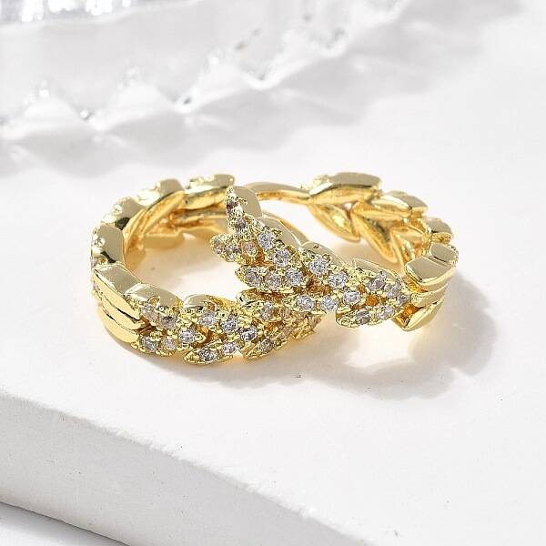 Brass Micro Pave Cubic Zirconia Huggie Hoop Earring