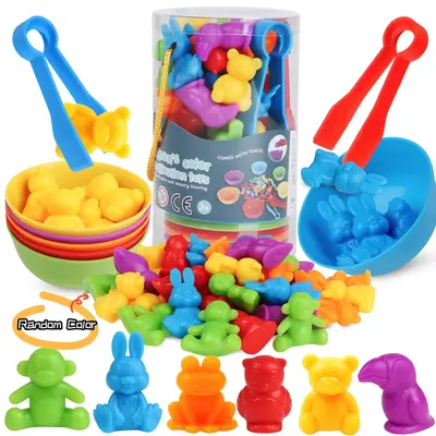 Counting Animals Toys, 1 Set Learning Games with Stacking Bowls, Preschool Fun Toy for Math Learning & Color Sorting, Creativ...