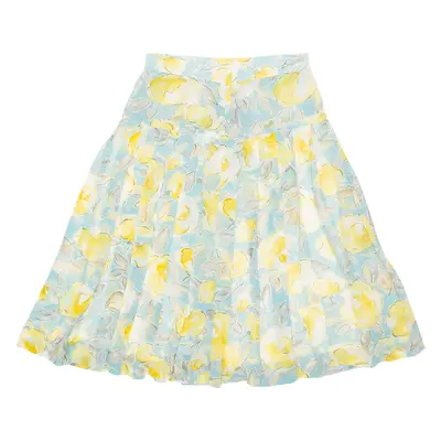 CHARLES MAUDRET Womens Pleated Skirt Yellow Midi Floral M