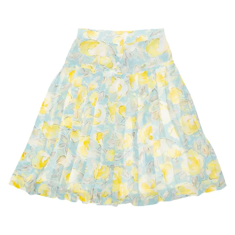 CHARLES MAUDRET Womens Pleated Skirt Yellow Midi Floral M