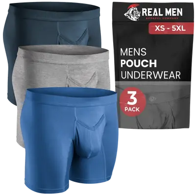 Real Men Modal V-Fly 7 Inch Blue Heather Grey Gunmetal Inseam Pouch Boxer Brief Underwear Set Human Menswear Plain 2X The Sof...