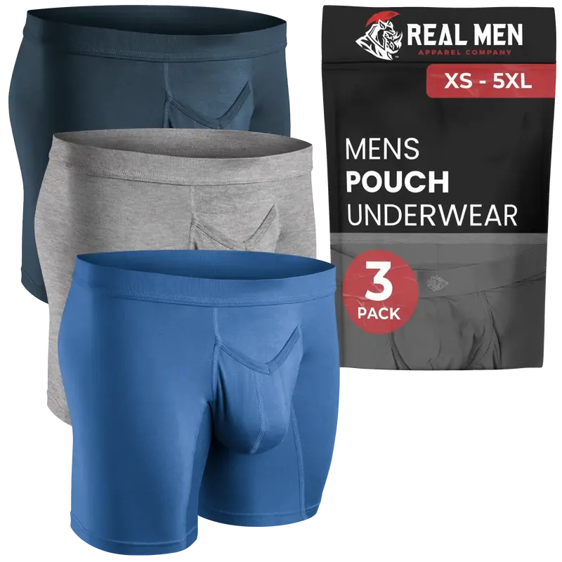 Real Men Modal V-Fly 7 Inch Blue Heather Grey Gunmetal Inseam Pouch Boxer Brief Underwear Set Human Menswear Plain 2X The Sof...