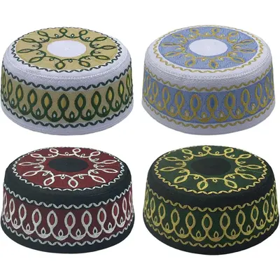 4 Pieces Muslim Prayer Cap Kufi Hat Men Islam Embroidery Arabian Omani Turkish for Eid