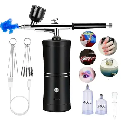 AWHOZR Portable Air Brush Sprayer Kit, Rechargeable Nail Art Compressor, Nail Art Spray Kit, Professional Nail Art Tool for ...