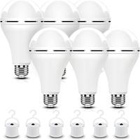 6-Pack 18W Rechargeable Bulbs – Emergency Lights for Power Outages, 108W Equivalent, 1100LM, 6500K Soft White, E27 Base, Po...