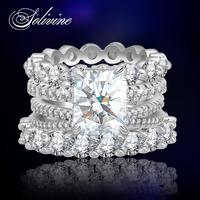 SOLIVINE 3CT Radiant Cut Solitaire Stackable Rings, S925 Sterling Silver 4-Piece Ring Set w/5A CZ Stacking Rings for Women, E...