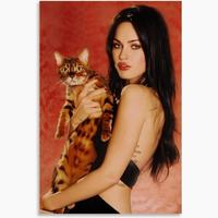 [No Frame] Megan Fox with Cat Poster, 90s Aesthetic Canvas Wall Art, Cute Girl Room Decor, Hot Actress Poster