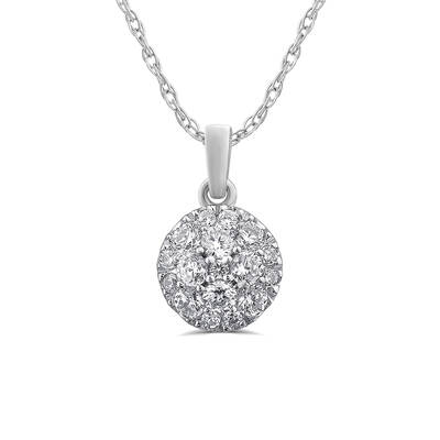 Round Lab Grown Cluster Diamond Necklace | White Gold 1/4 - 1 CT. TW.