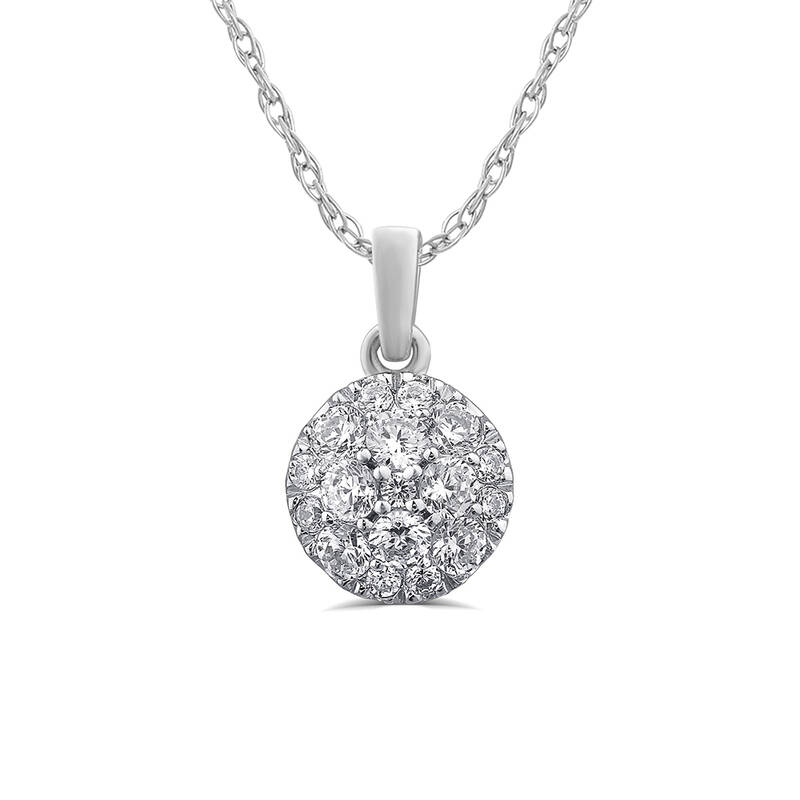 Round Lab Grown Cluster Diamond Necklace | White Gold 1/4 - 1 CT. TW.
