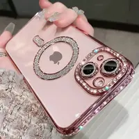 New Crystal Diamond Clear Case For iPhone 16 15 11 12 13 14 Pro Max Plus Bling Sparkly Magsafe Magnetic Wireless Charging Cov...