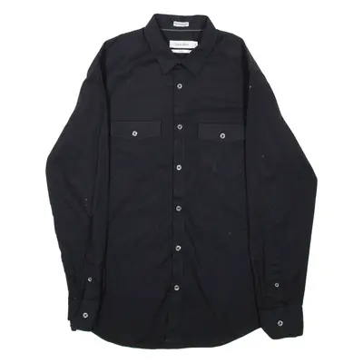 CALVIN KLEIN Slim Fit Mens Plain Shirt Black Long Sleeve S