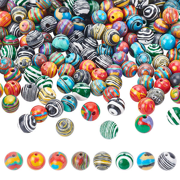 240Pcs 8 Colors Synthetic Malachite Beads