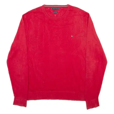 TOMMY HILFIGER Mens Jumper Red Tight Knit 2XL