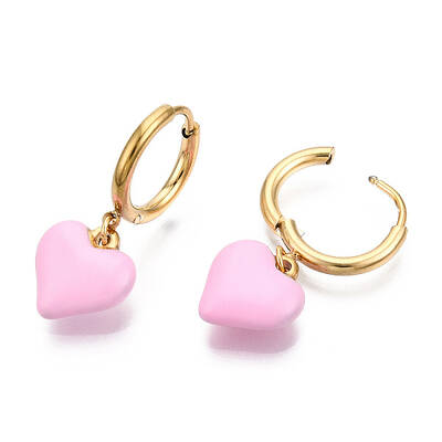 Ion Plating(IP) Enamel Heart Dangle Hoop Earrings