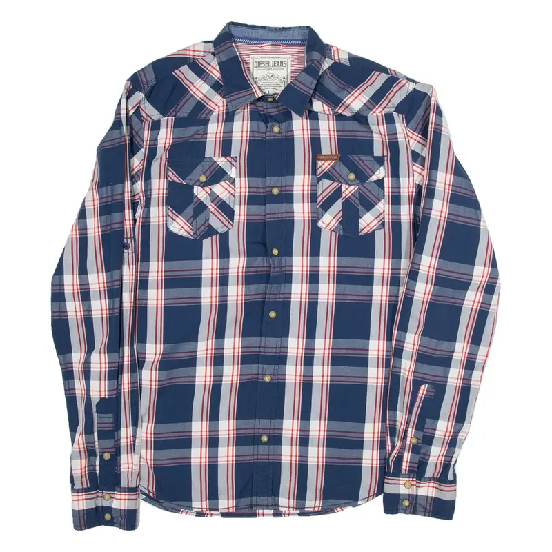 DIESEL Mens Shirt Blue Check Long Sleeve L