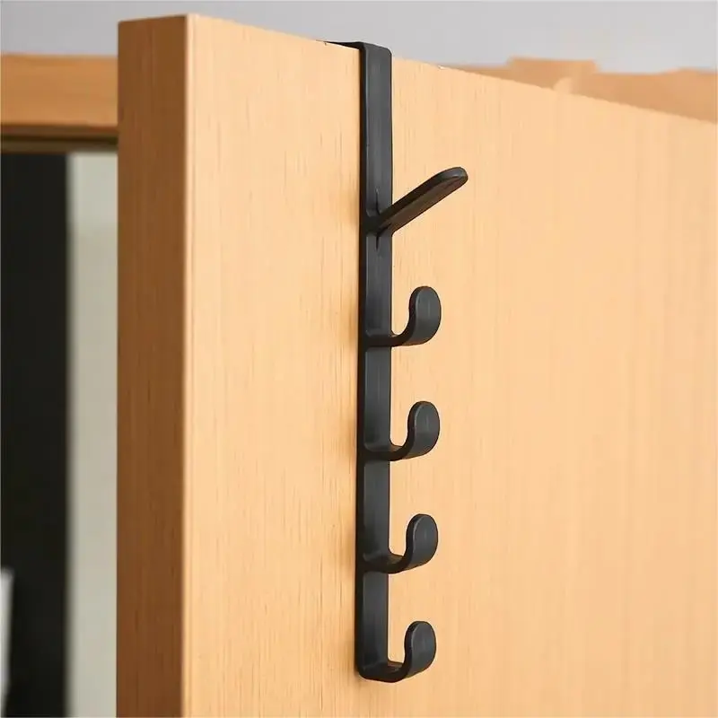 Door Back Hook, 1 Count 5-hook Hanging Storage Rack, Punch-free Coat Rack, Storage Organizer for Bedroom, Closet Wardrobe Hom...