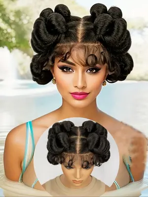 Women's 200% Density Double Layer Lace Front Braided Wigs, Fashionable Curly Baby Hair Bangs Wigs for Daily, Cosplay, Anime o...