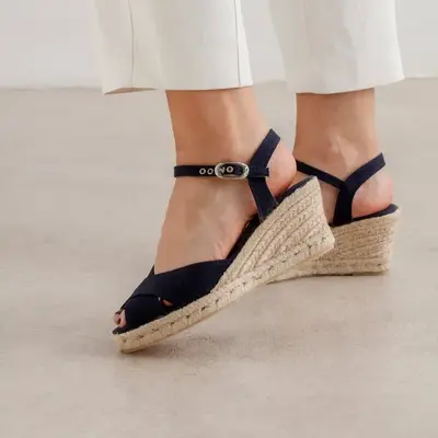 Taggia Organic Canvas Eco Vegan Espadrille Wedges - Navy Blue | Select size: 6 US (36EU) | Color: Navy Blue