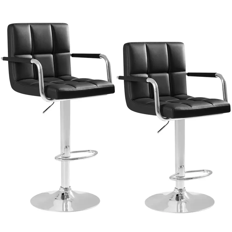 HOMALL Bar Stools Set of 2 Modern PU Leather Height Adjustable Hydraulic Kitchen Counter Square Island Swivel Barstool with A...