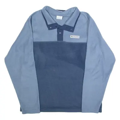 COLUMBIA Mens Fleece Blue Button Neck Tight Knit M