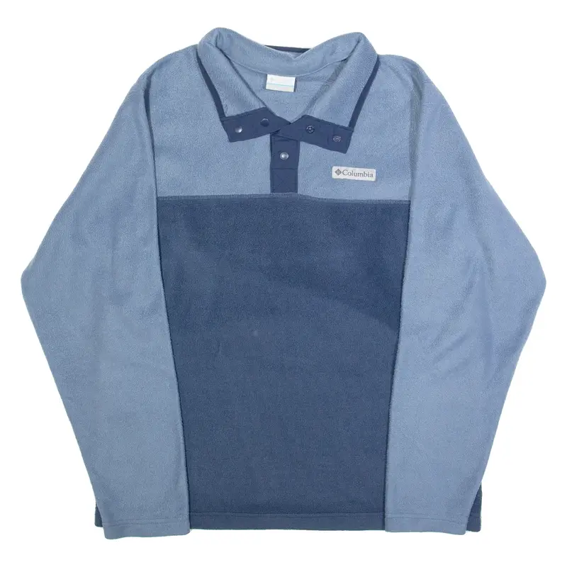 COLUMBIA Mens Fleece Blue Button Neck Tight Knit M