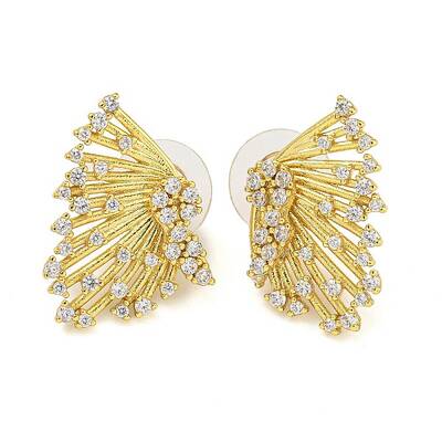 Brass Micro Pave Clear Cubic Zirconia Stud Earrings
