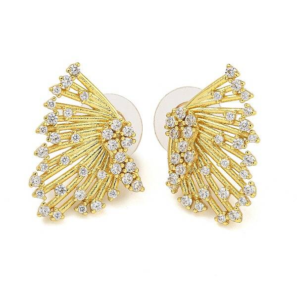 Brass Micro Pave Clear Cubic Zirconia Stud Earrings