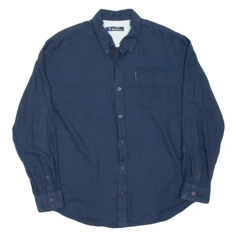BEN SHERMAN Mens Plain Shirt Blue Long Sleeve XL