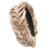 Wide Messy Braided Headband with Teeth Synthetic Hair Plaited Headband High Elasticity Braids Chunky Fishtail Braided Hair Ba...