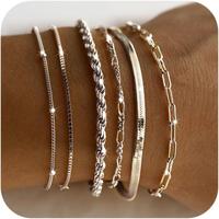 FREEKISS Dainty Bracelets For Women Trendy Jewelry Set For Women Paperclip Box Herringbone Figaro Rope Chain Bracelet Fashion...