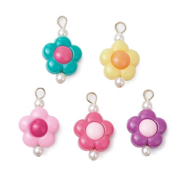 Two Tone Opaque Acrylic Beads with 304 Stainless Steel Flat Head Pins Pendants