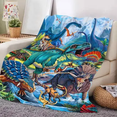 Cartoon Dinosaur Print Blanket, Casual Soft Throw Blanket, Air-conditioned Room Blanket, Cool Bedroom Accessories, Bedroom Ga...