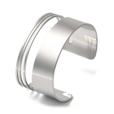 Stainless Steel Hollow Striped Open Cuff Bangles for Women
