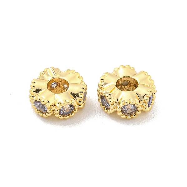 Brass Micro Pave CLear Cubic Zirconia Beads