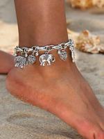 Women's Boho Style Elephant & Heart Design Anklet, Fashionable Retro Anklet for Women & Girls, Trendy All-match Vintage Body ...