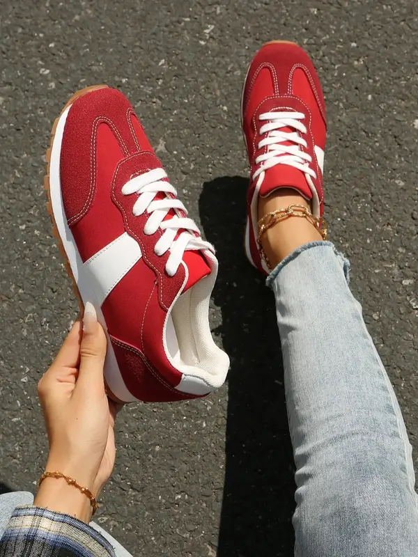 Women's Fashionable Patchwork Low Top Sneakers, Casual Comfortable Sports Running Shoes, All-match Round Toe Lace Up Shoes fo...