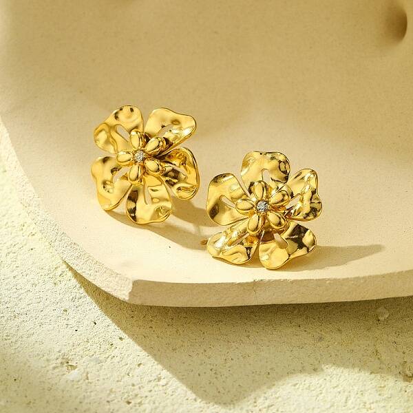 304 Stainless Steel Flower Stud Earrings for Women