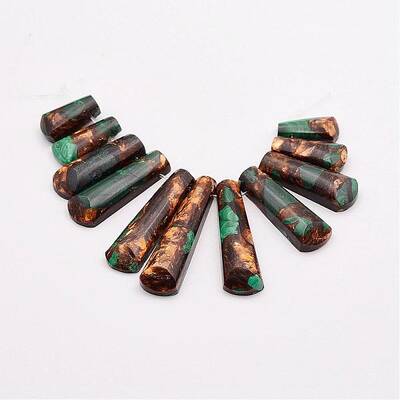 Assembled Bronzite and Malachite Beads Strands